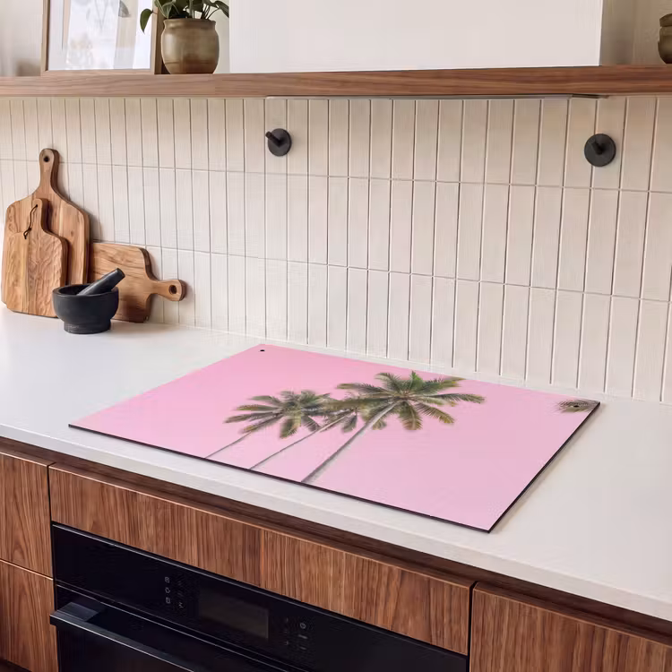 Inductie beschermer en spatscherm (2in1) - Palmboom - Tropisch - Pink — 3