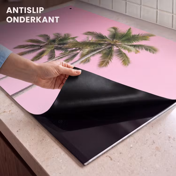 Inductie beschermer en spatscherm (2in1) - Palmboom - Tropisch - Pink — 4