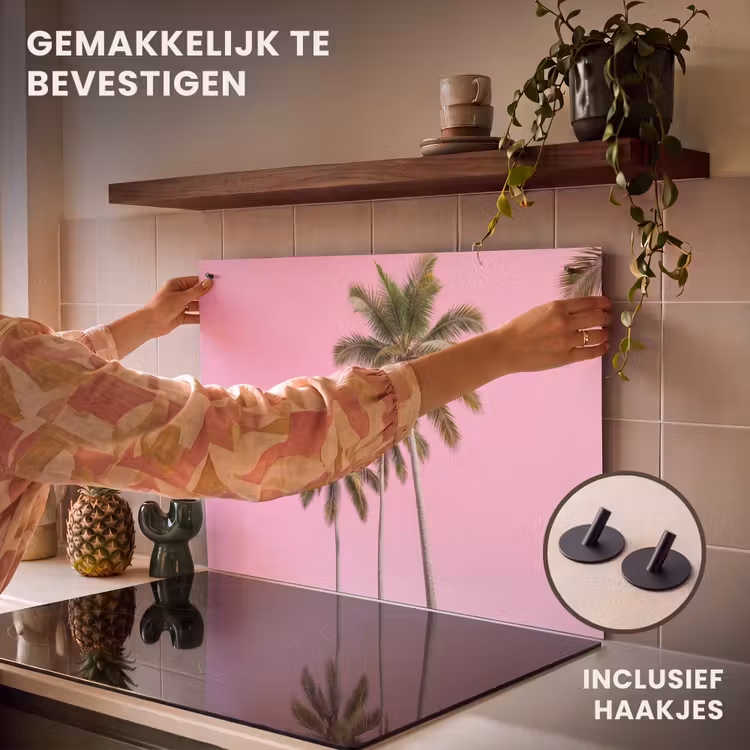 Inductie beschermer en spatscherm (2in1) - Palmboom - Tropisch - Pink — 7
