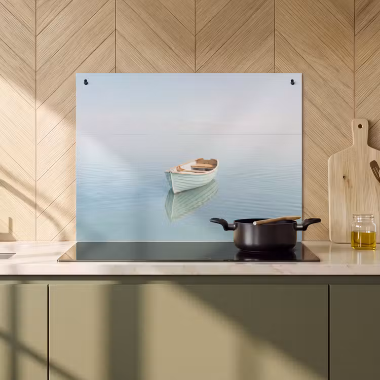 Inductie beschermer en spatscherm (2in1) - Minimalistisch - Boot - Zee — 2