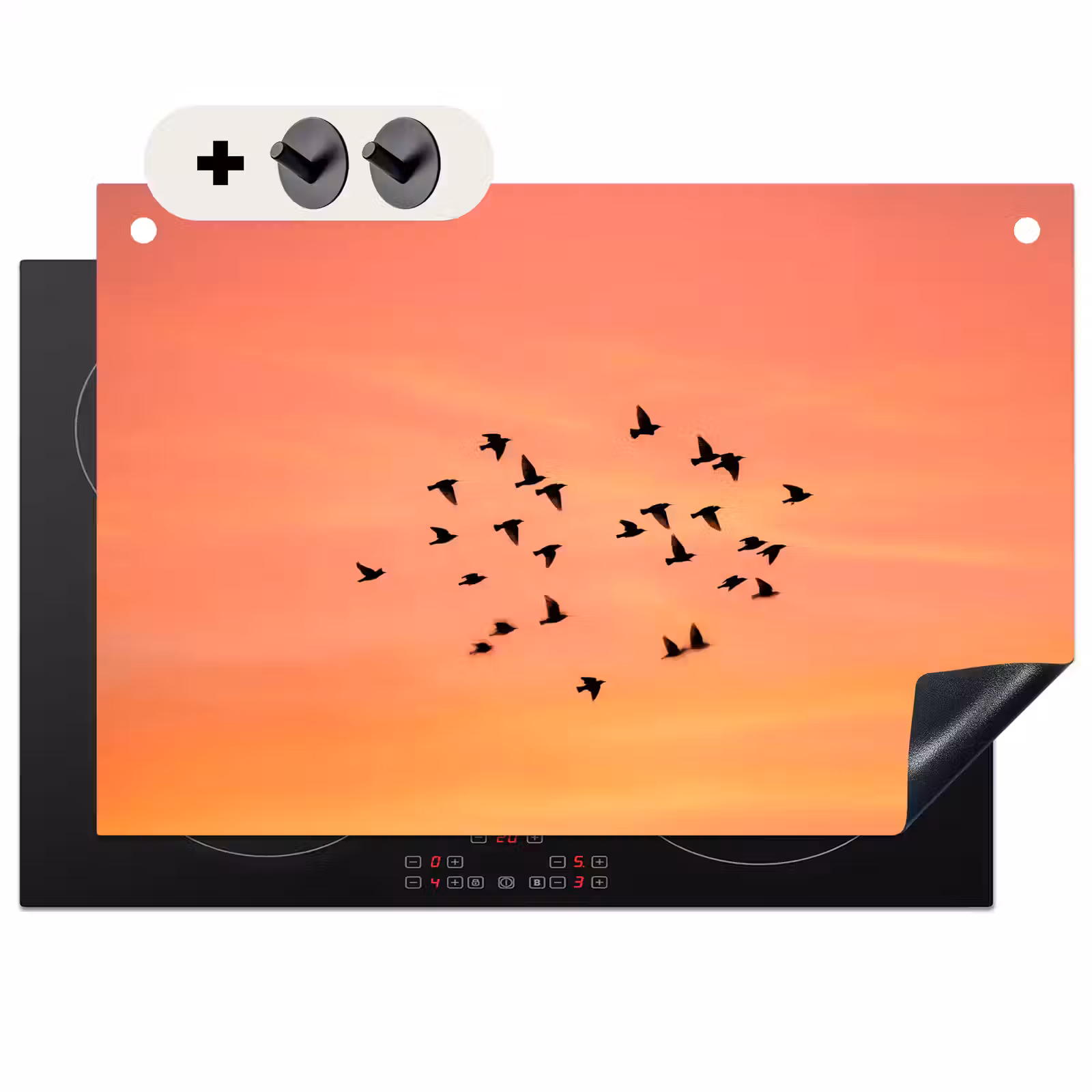 Inductie beschermer en spatscherm (2in1) - Zwerm - Vogels - Oranje — 1