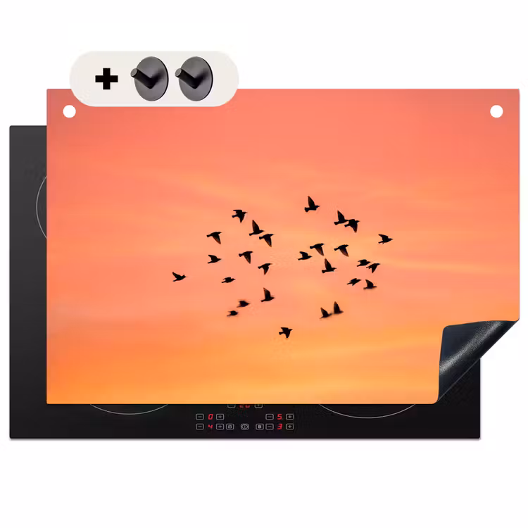 Inductie beschermer en spatscherm (2in1) - Zwerm - Vogels - Oranje — 1