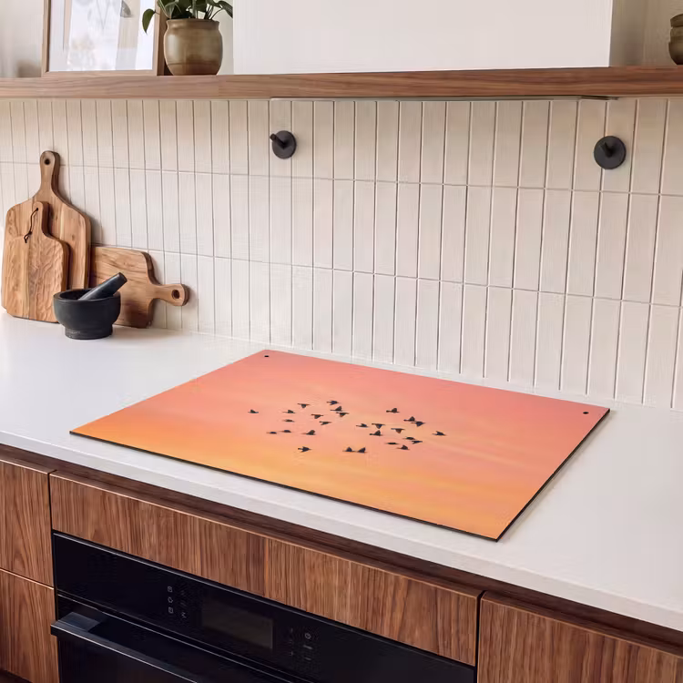 Inductie beschermer en spatscherm (2in1) - Zwerm - Vogels - Oranje — 3