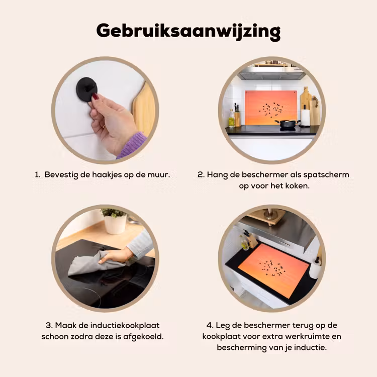 Inductie beschermer en spatscherm (2in1) - Zwerm - Vogels - Oranje — 6