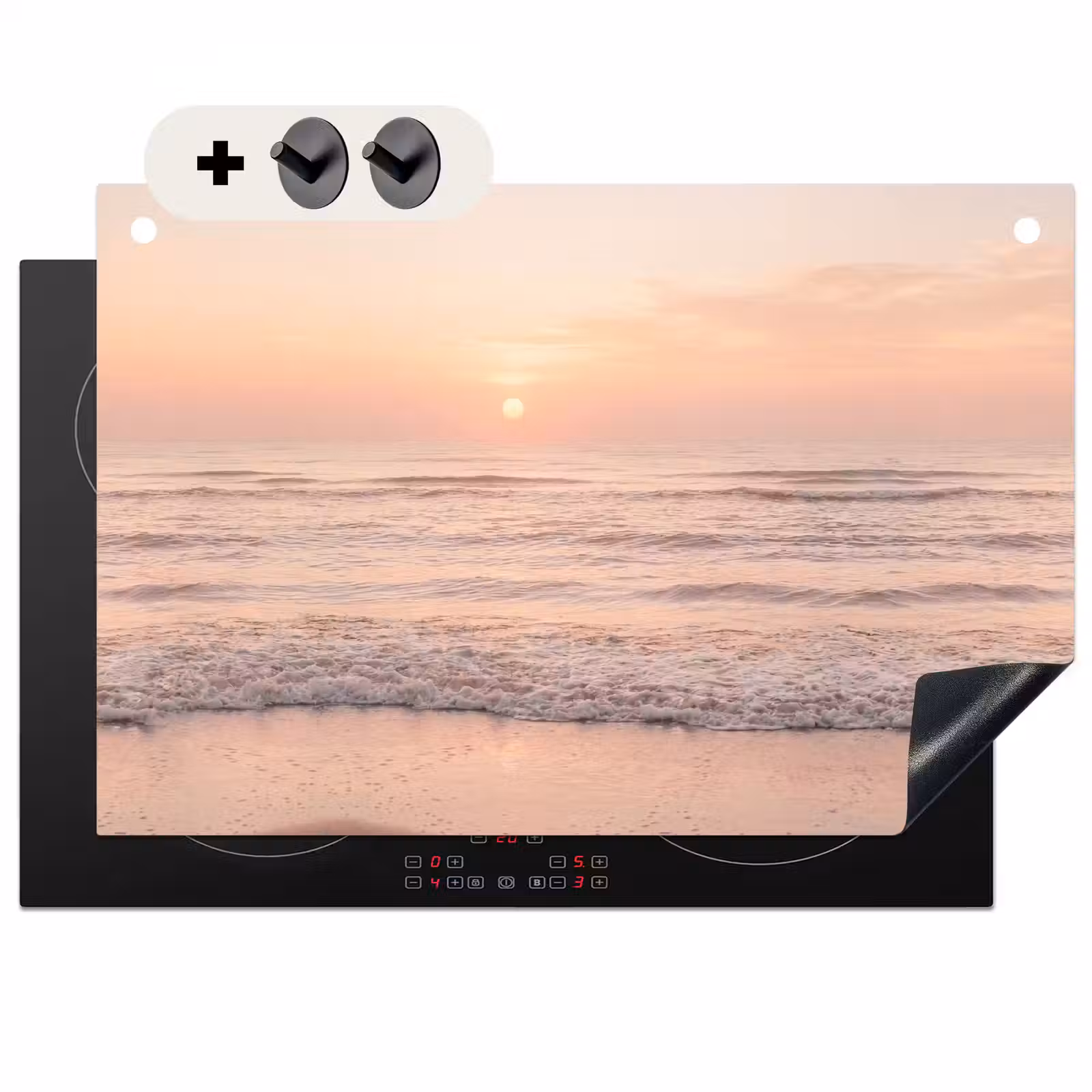 Inductie beschermer en spatscherm (2in1) - Zon - Strand - Roze — 1