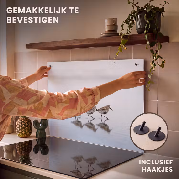 Inductie beschermer en spatscherm (2in1) - Vogels - Water - Grijs — 7