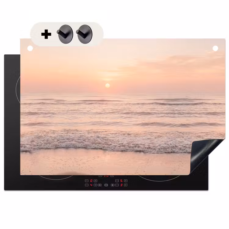 Inductie beschermer en spatscherm (2in1) - Zon - Strand - Roze — 1