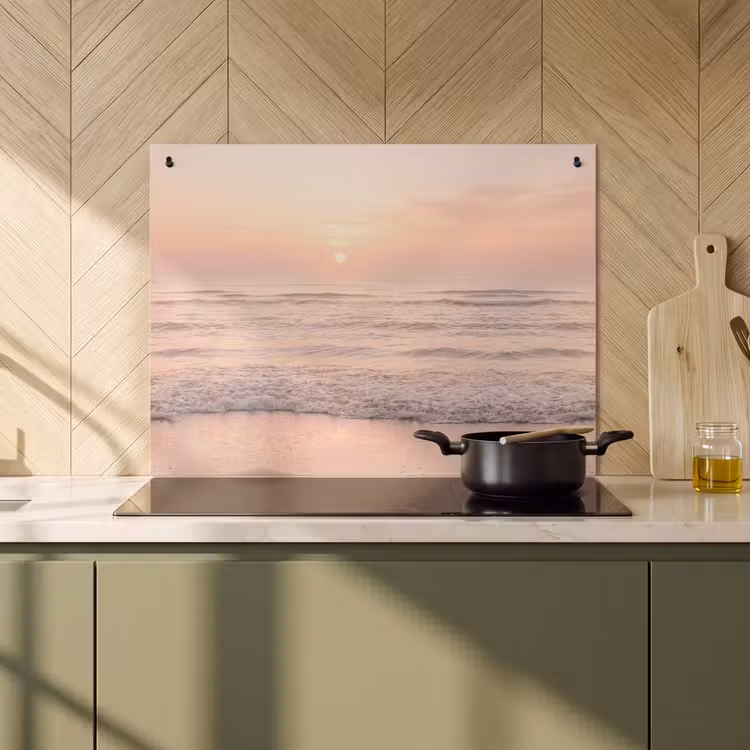 Inductie beschermer en spatscherm (2in1) - Zon - Strand - Roze — 2