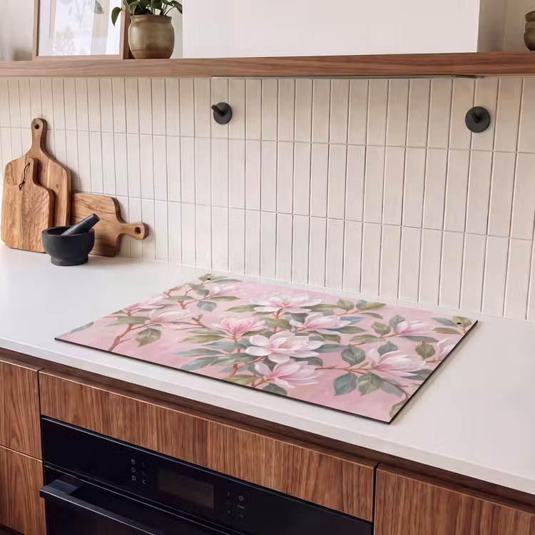 Inductie beschermer en spatscherm (2in1) - Magnolia's - Patroon - Roze — 3