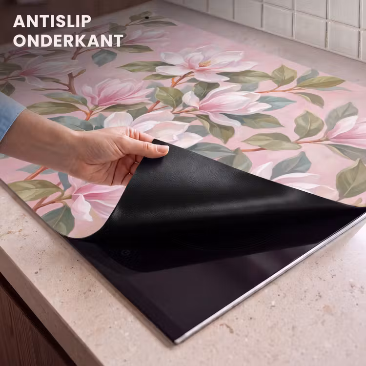 Inductie beschermer en spatscherm (2in1) - Magnolia's - Patroon - Roze — 4