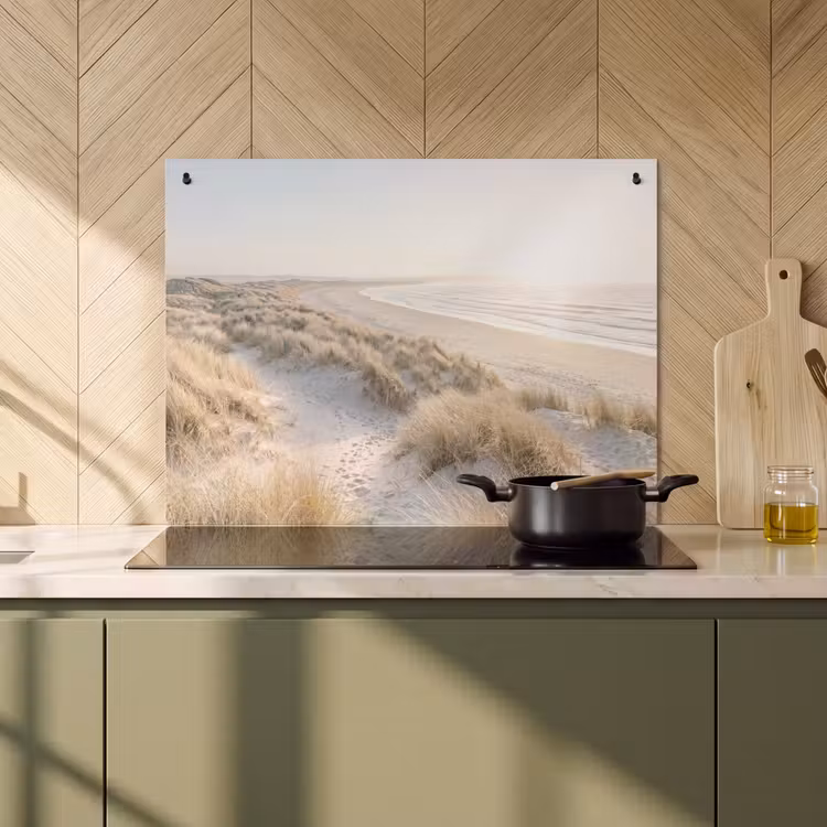 Inductie beschermer en spatscherm (2in1) - Duinen - Strand - Beige — 2