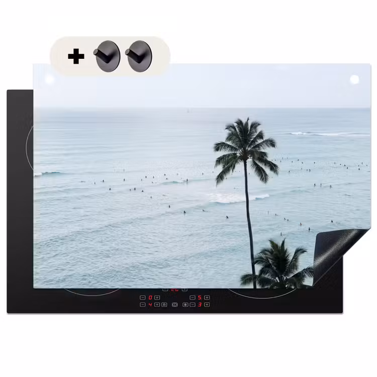 Inductie beschermer en spatscherm (2in1) - Oceaan - Palmbomen - Surfers — 1