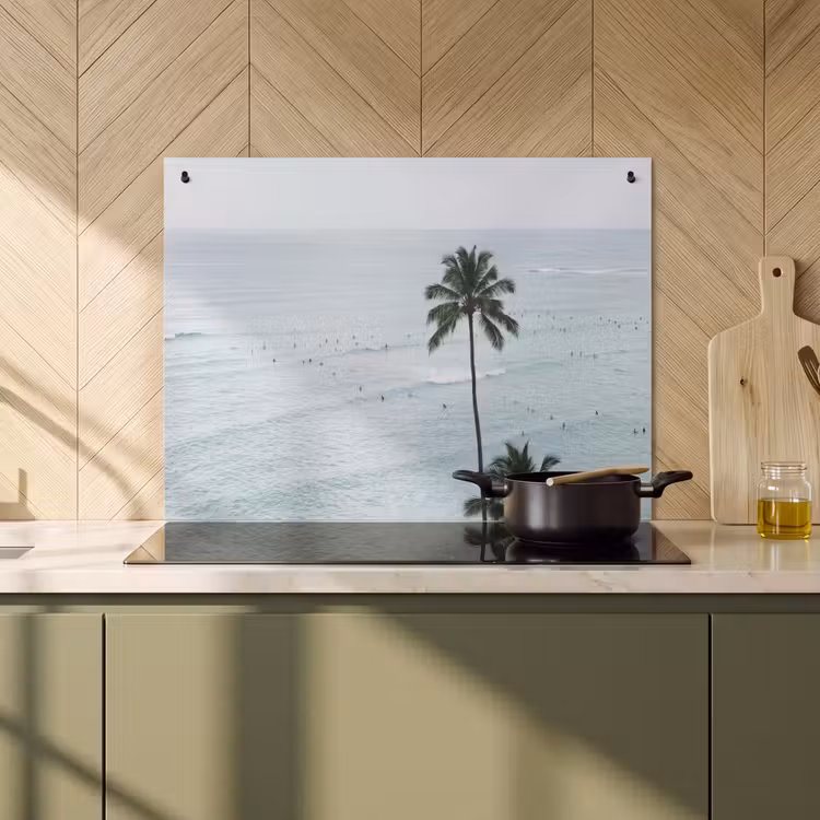 Inductie beschermer en spatscherm (2in1) - Oceaan - Palmbomen - Surfers — 2