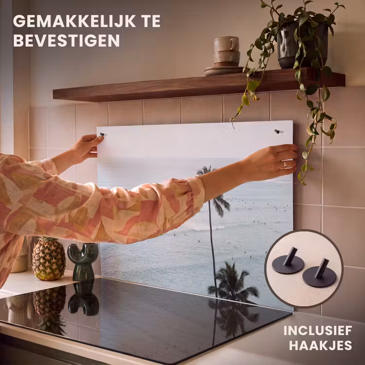 Inductie beschermer en spatscherm (2in1) - Oceaan - Palmbomen - Surfers — 7