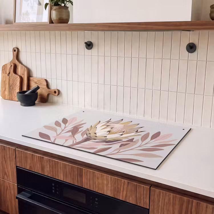 Inductie beschermer en spatscherm (2in1) - Protea - Bloem - Botanisch - Beige — 3