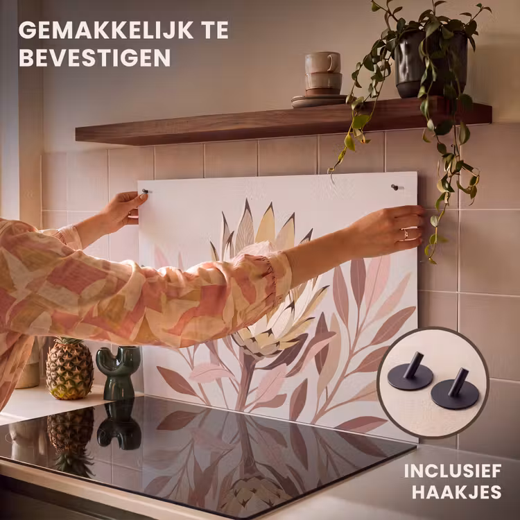 Inductie beschermer en spatscherm (2in1) - Protea - Bloem - Botanisch - Beige — 7