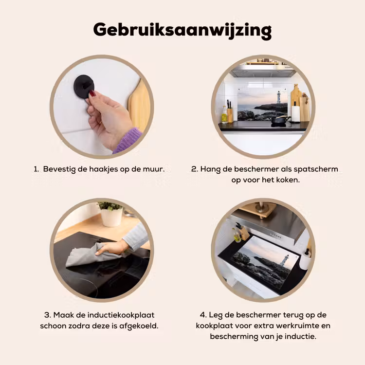 Inductie beschermer en spatscherm (2in1) - Rotsen - Vuurtoren - Wit — 6