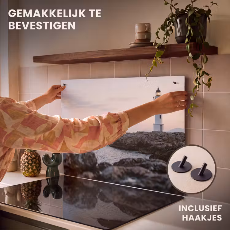 Inductie beschermer en spatscherm (2in1) - Rotsen - Vuurtoren - Wit — 7