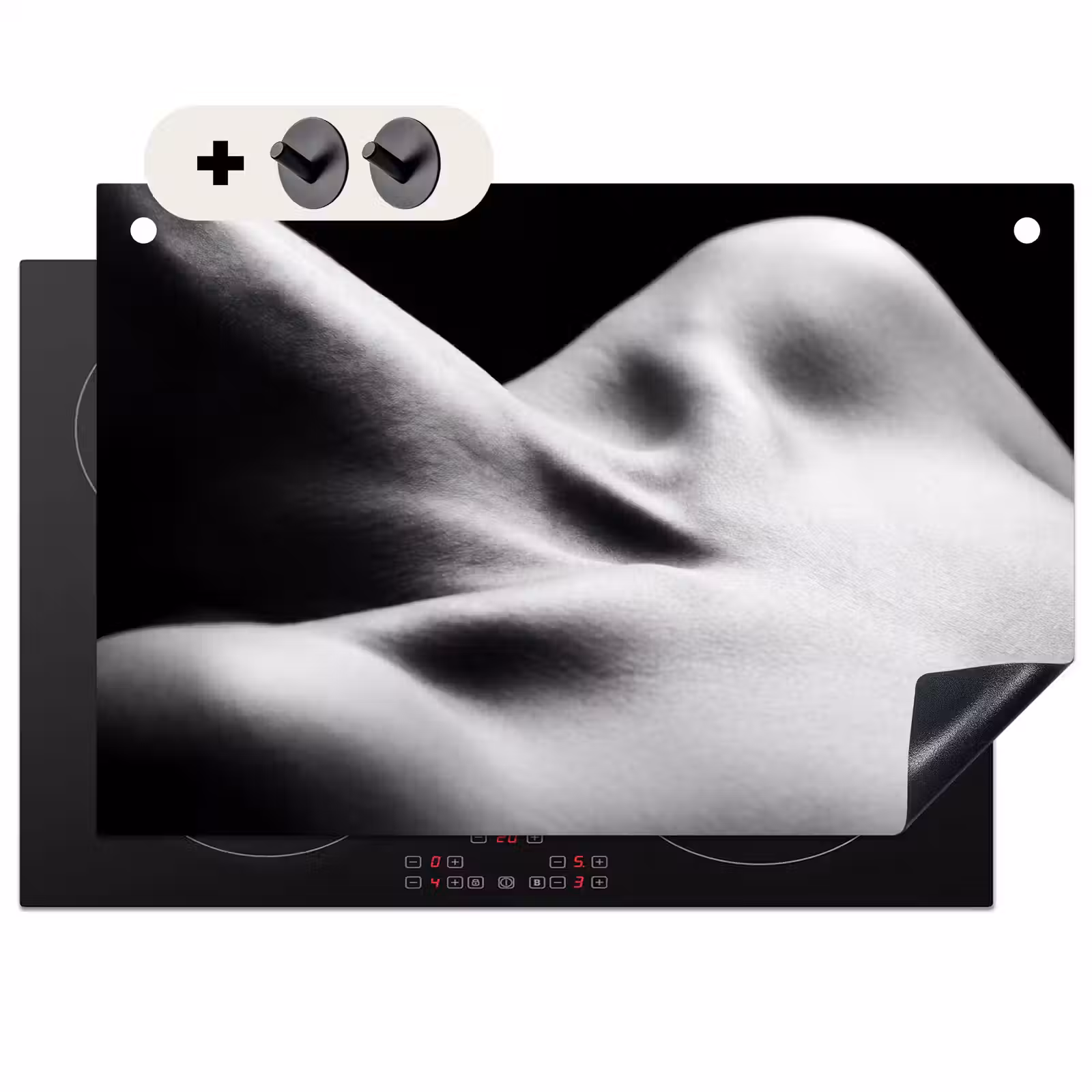 Inductie beschermer en spatscherm (2in1) - Lichaam - Vormen - Abstract - Zwart - Wit - Sensueel — 1