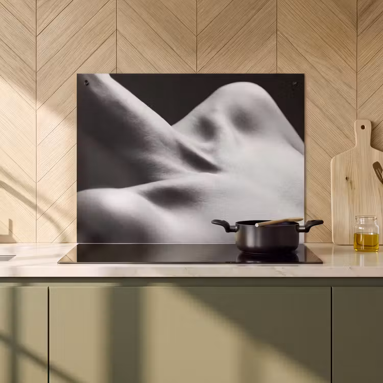 Inductie beschermer en spatscherm (2in1) - Lichaam - Vormen - Abstract - Zwart - Wit - Sensueel — 2