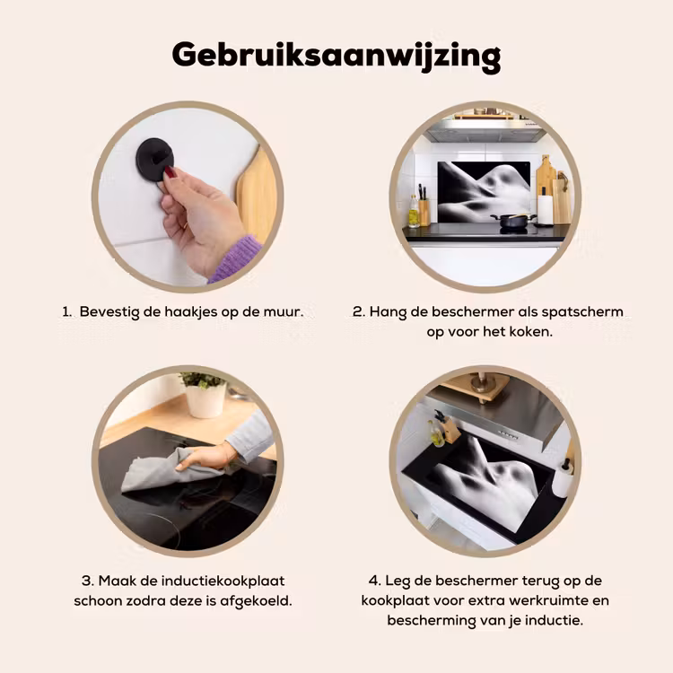Inductie beschermer en spatscherm (2in1) - Lichaam - Vormen - Abstract - Zwart - Wit - Sensueel — 6