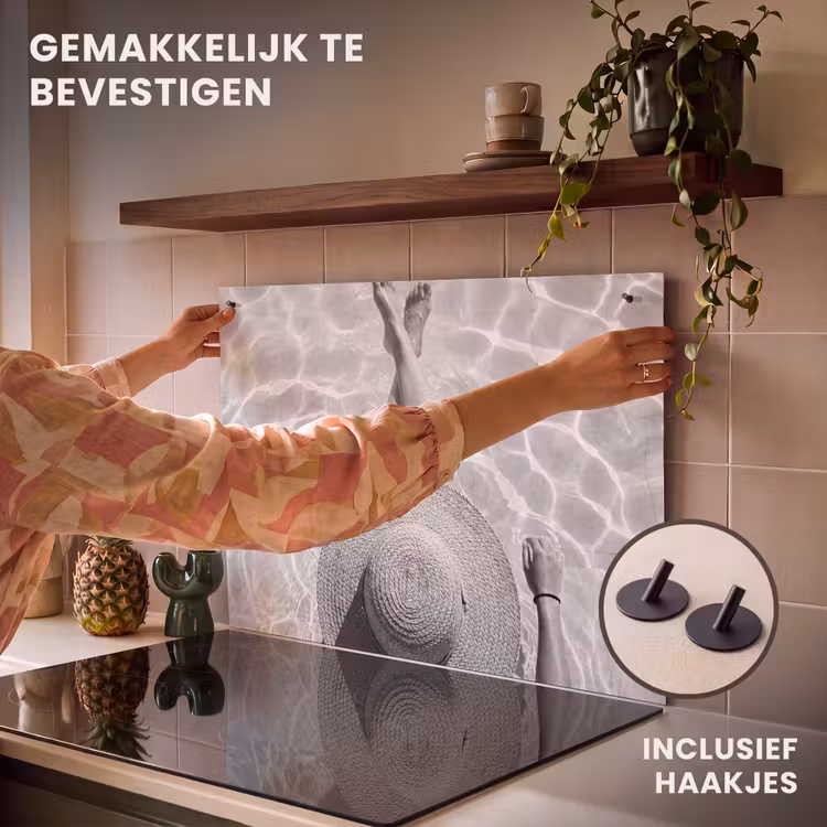 Inductie beschermer en spatscherm (2in1) - Zwembad - Hoed - Water - Zwart - Wit - Zomers — 7