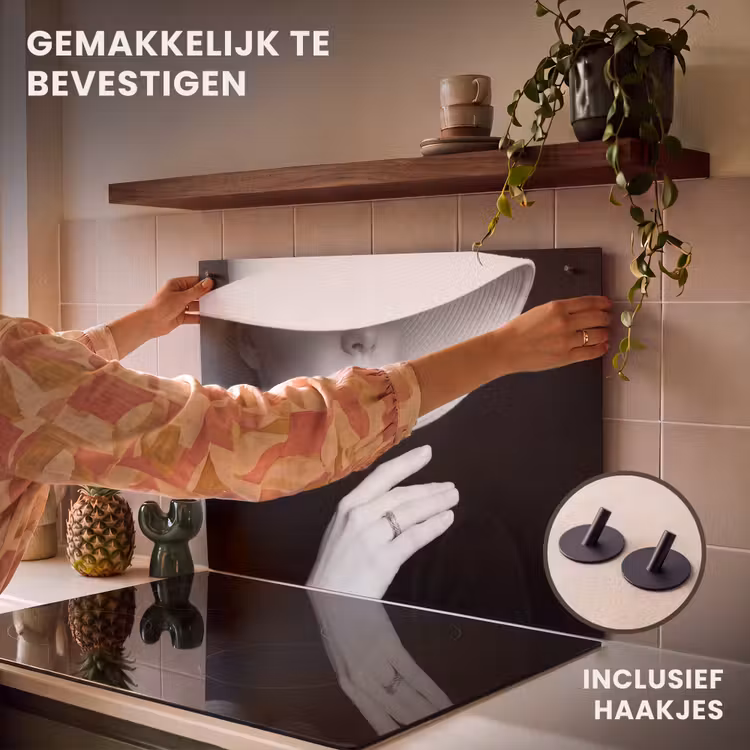 Inductie beschermer en spatscherm (2in1) - Vrouw - Hoed - Hand - Zwart - Wit - Klassiek — 7