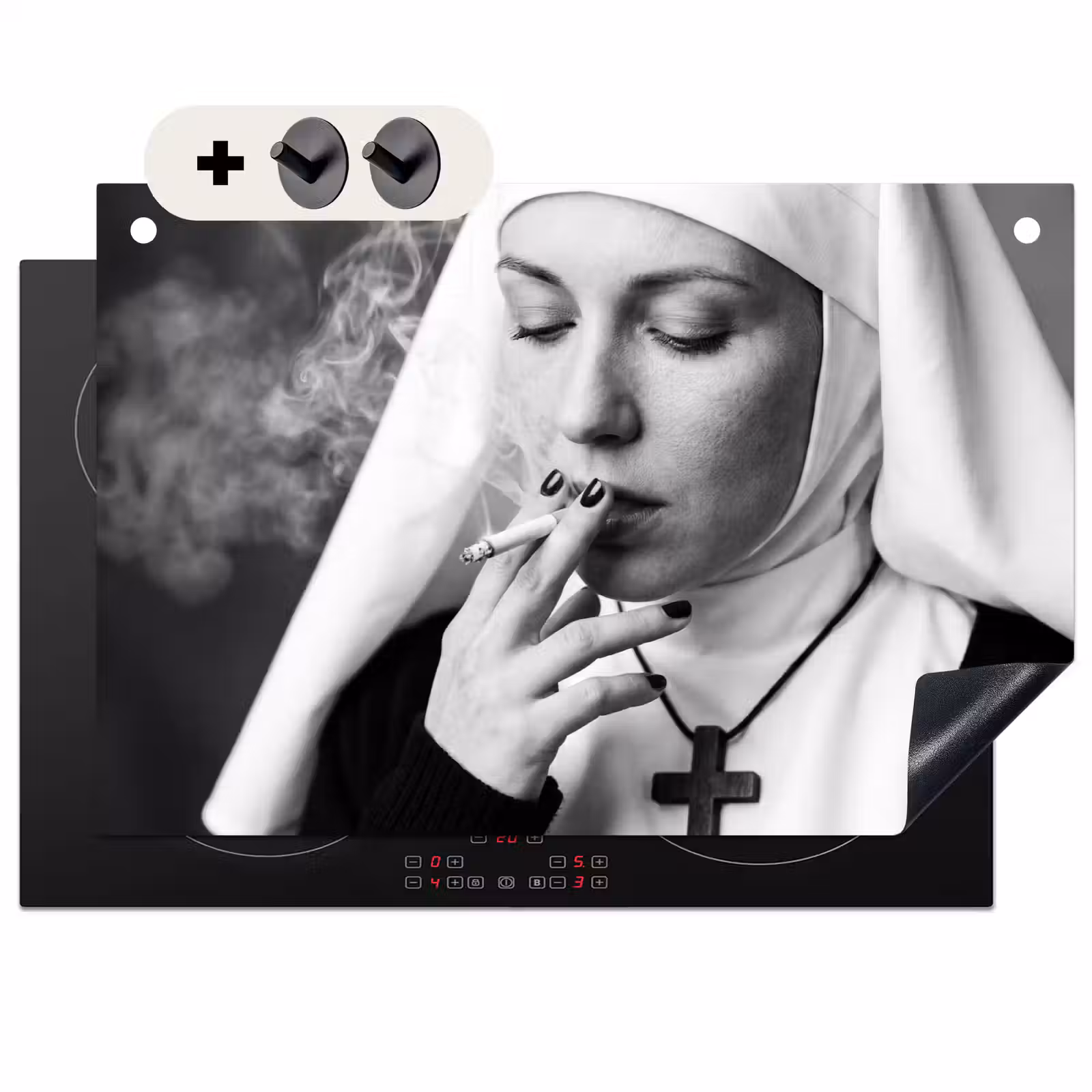 Inductie beschermer en spatscherm (2in1) - Non - Roken - Portret - Zwart - Wit - Rebels — 1