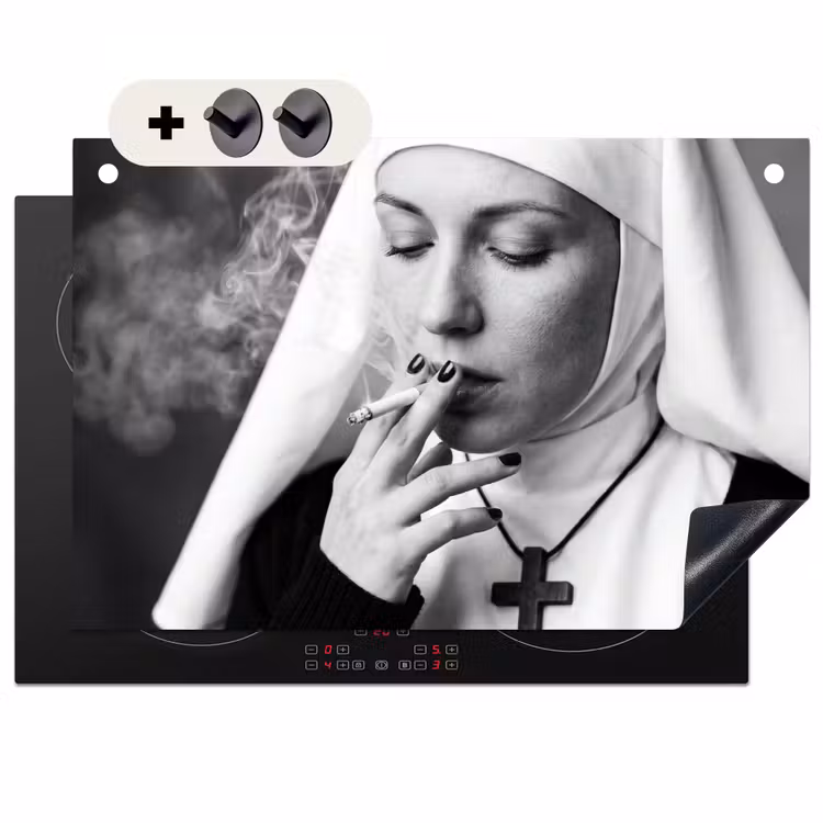 Inductie beschermer en spatscherm (2in1) - Non - Roken - Portret - Zwart - Wit - Rebels — 1