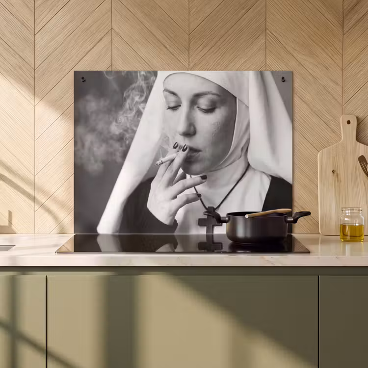 Inductie beschermer en spatscherm (2in1) - Non - Roken - Portret - Zwart - Wit - Rebels — 2