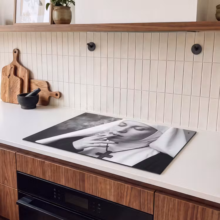 Inductie beschermer en spatscherm (2in1) - Non - Roken - Portret - Zwart - Wit - Rebels — 3