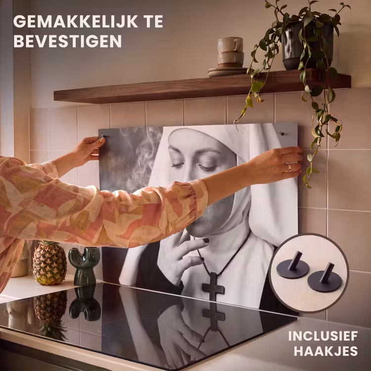 Inductie beschermer en spatscherm (2in1) - Non - Roken - Portret - Zwart - Wit - Rebels — 7