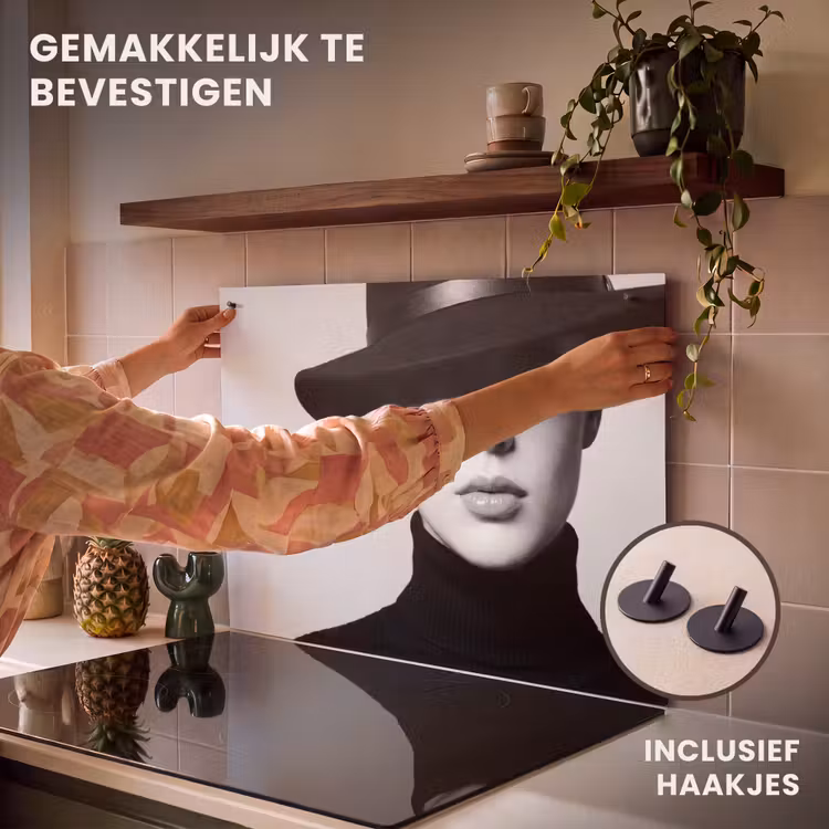 Inductie beschermer en spatscherm (2in1) - Vrouw - Schaduw - Zwart - Wit - Mysterieus — 7