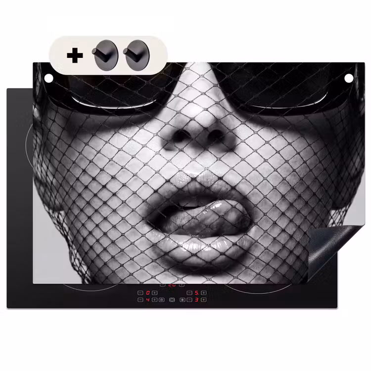 Inductie beschermer en spatscherm (2in1) - Vrouw - Net - Mysterieus - Zwart - Wit — 1