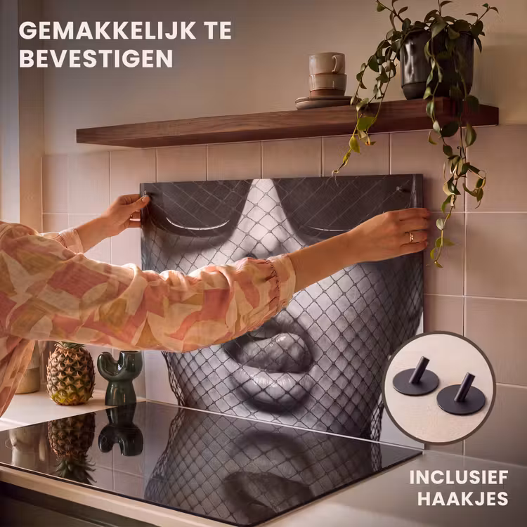 Inductie beschermer en spatscherm (2in1) - Vrouw - Net - Mysterieus - Zwart - Wit — 7