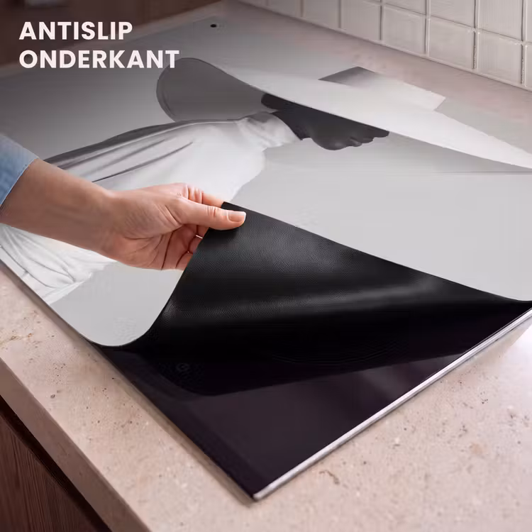 Inductie beschermer en spatscherm (2in1) - Vrouw - Profiel - Hoed - Zwart - Wit - Minimalistisch — 4