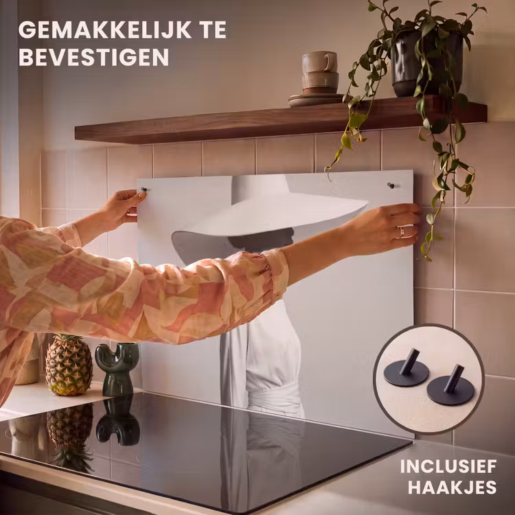 Inductie beschermer en spatscherm (2in1) - Vrouw - Profiel - Hoed - Zwart - Wit - Minimalistisch — 7