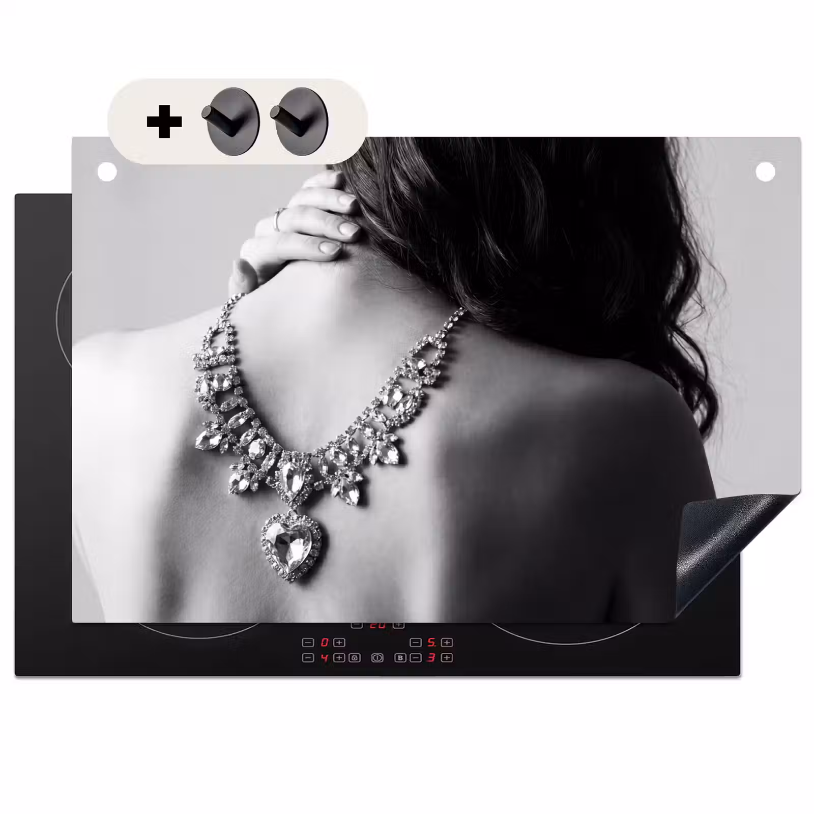 Inductie beschermer en spatscherm (2in1) - Vrouw - Ketting - Fashion - Zwart - Wit — 1