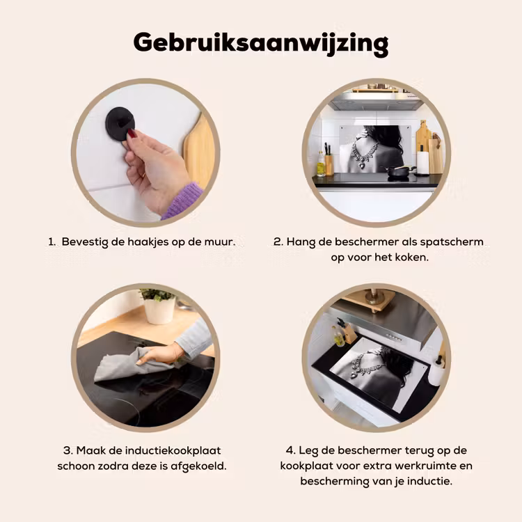 Inductie beschermer en spatscherm (2in1) - Vrouw - Ketting - Fashion - Zwart - Wit — 6