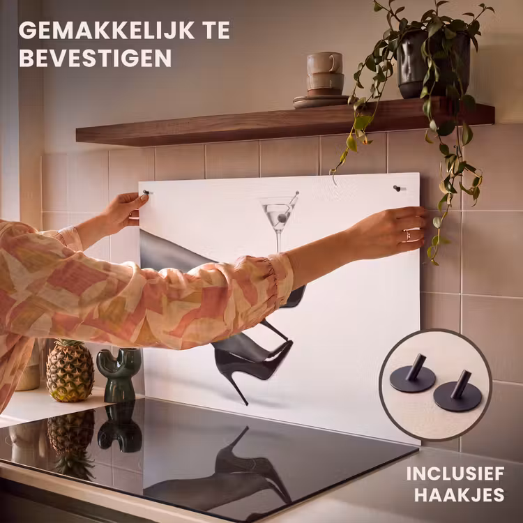 Inductie beschermer en spatscherm (2in1) - Benen - Hakken - Glas - Zwart - Wit - Speels — 7