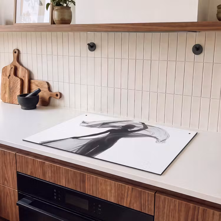 Inductie beschermer en spatscherm (2in1) - Vrouw - Sluier - Portret - Zwart - Wit - Artistiek — 3