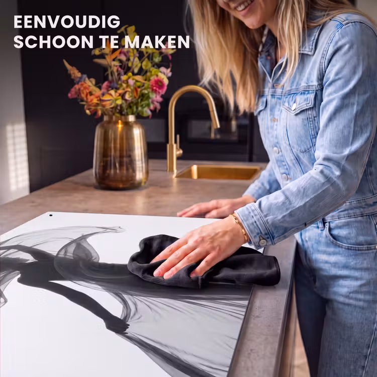 Inductie beschermer en spatscherm (2in1) - Vrouw - Sluier - Portret - Zwart - Wit - Artistiek — 5