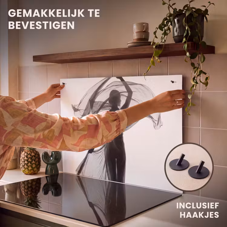 Inductie beschermer en spatscherm (2in1) - Vrouw - Sluier - Portret - Zwart - Wit - Artistiek — 7