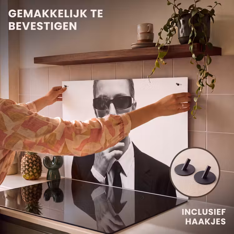 Inductie beschermer en spatscherm (2in1) - Portret - Pak - Roken - Zwart - Wit - Stoer — 7