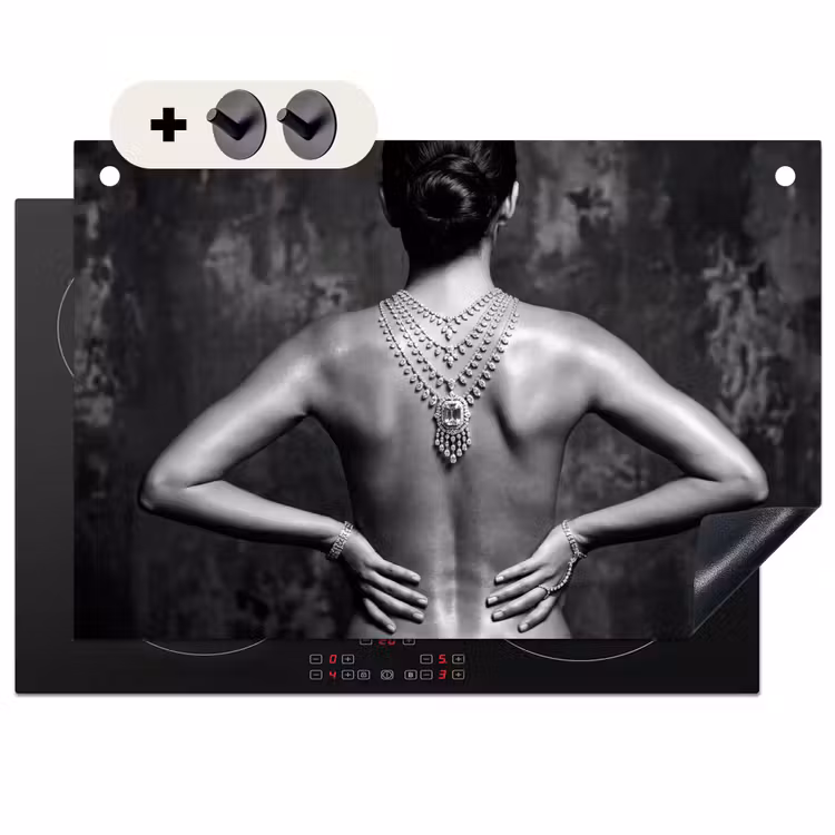 Inductie beschermer en spatscherm (2in1) - Rug - Ketting - Portret - Zwart - Wit - Glamour — 1