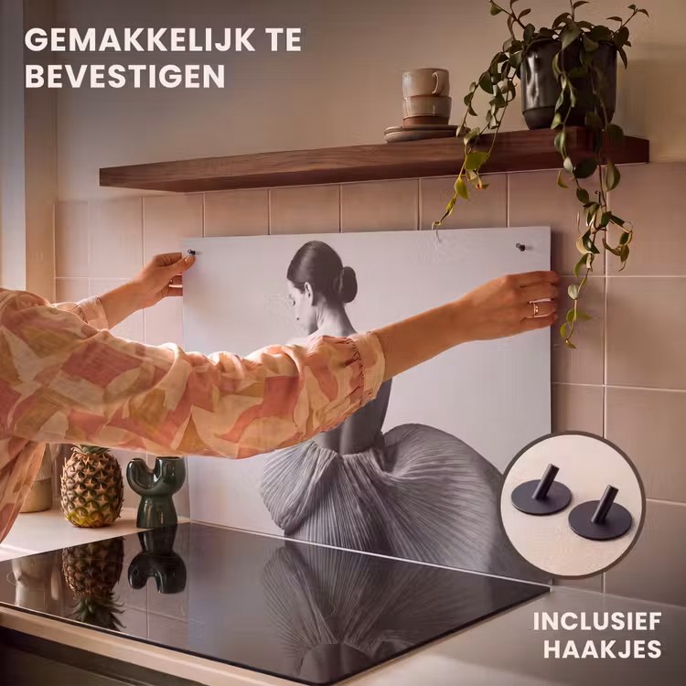 Inductie beschermer en spatscherm (2in1) - Vrouw - Rug - Textuur - Zwart - Wit - Elegant — 7
