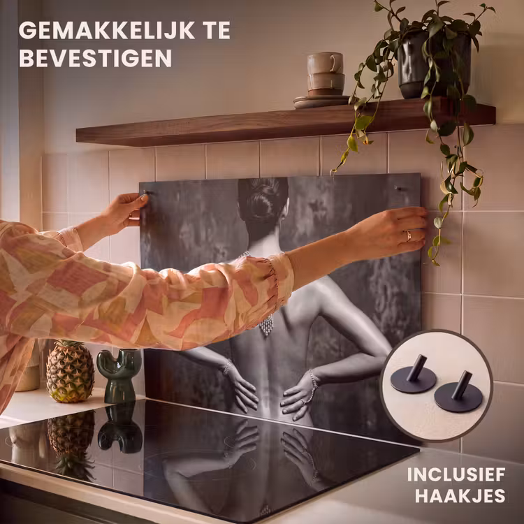 Inductie beschermer en spatscherm (2in1) - Rug - Ketting - Portret - Zwart - Wit - Glamour — 7