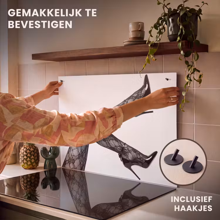 Inductie beschermer en spatscherm (2in1) - Benen - Kant - Hakken - Zwart - Wit - Uitdagend — 7