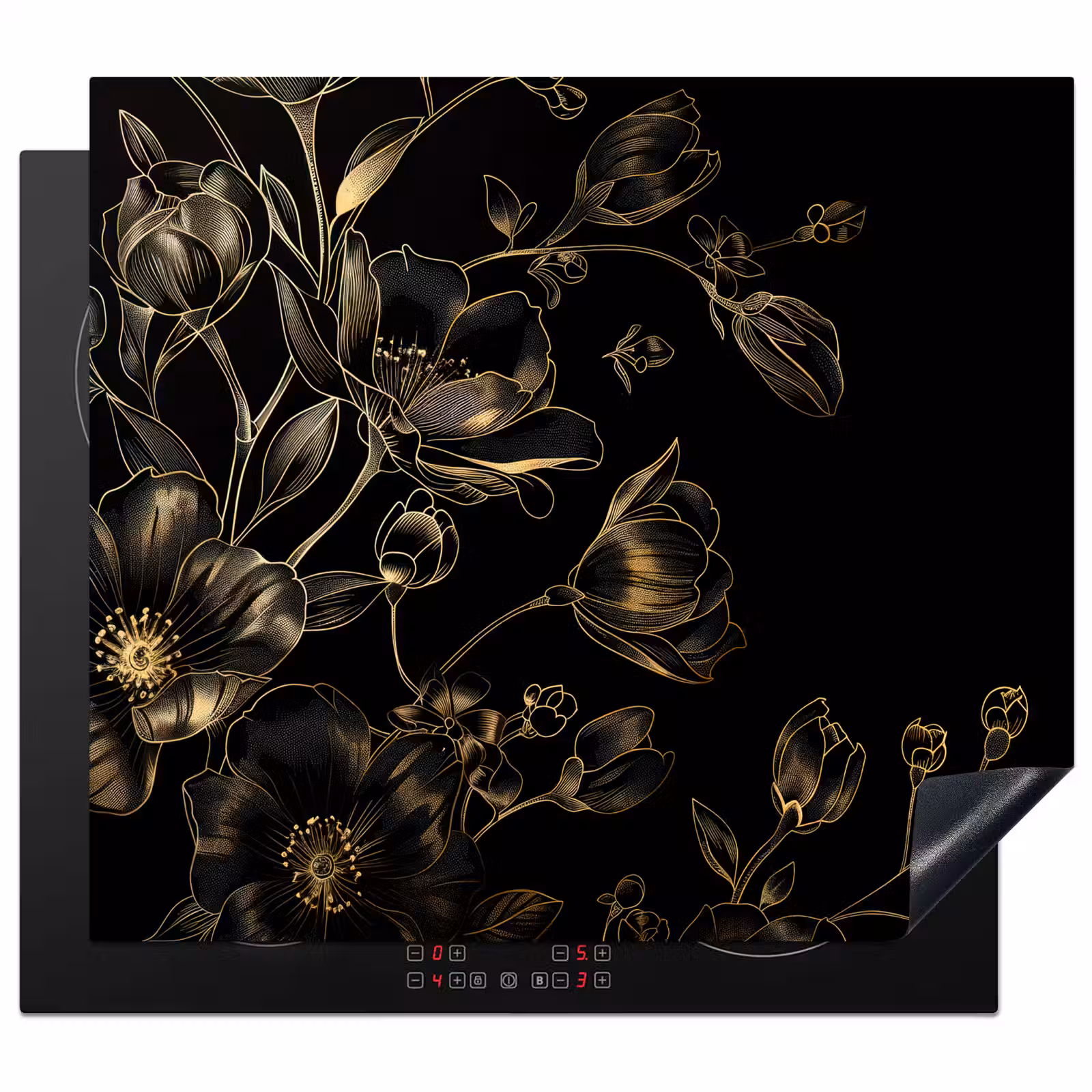 Inductie beschermer - Gouden Flora op Zwart Fluweel — 1