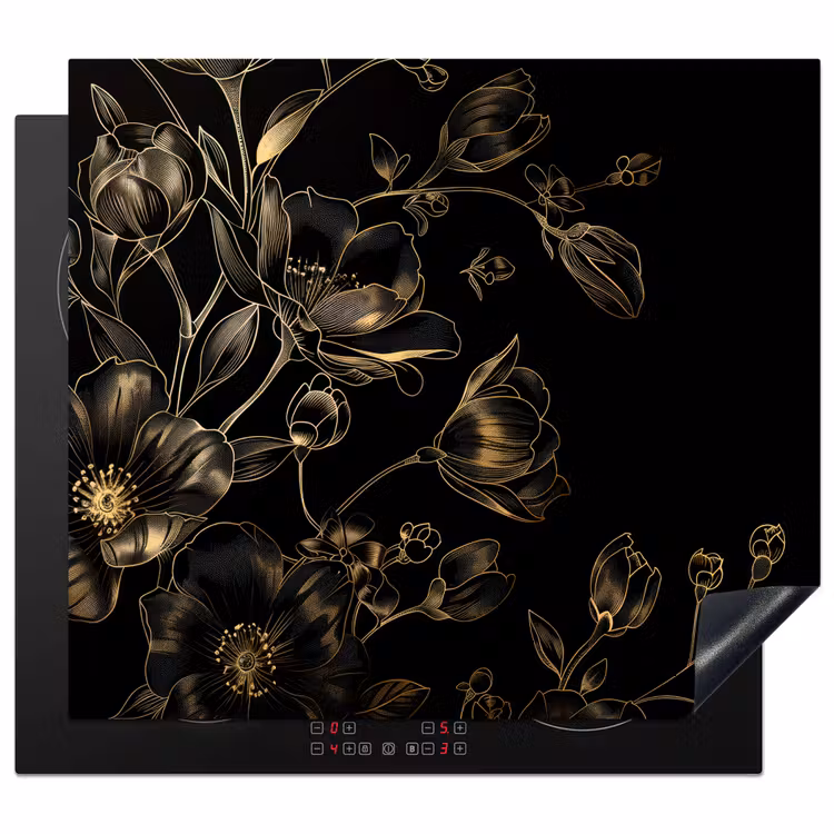 Inductie beschermer - Gouden Flora op Zwart Fluweel — 1